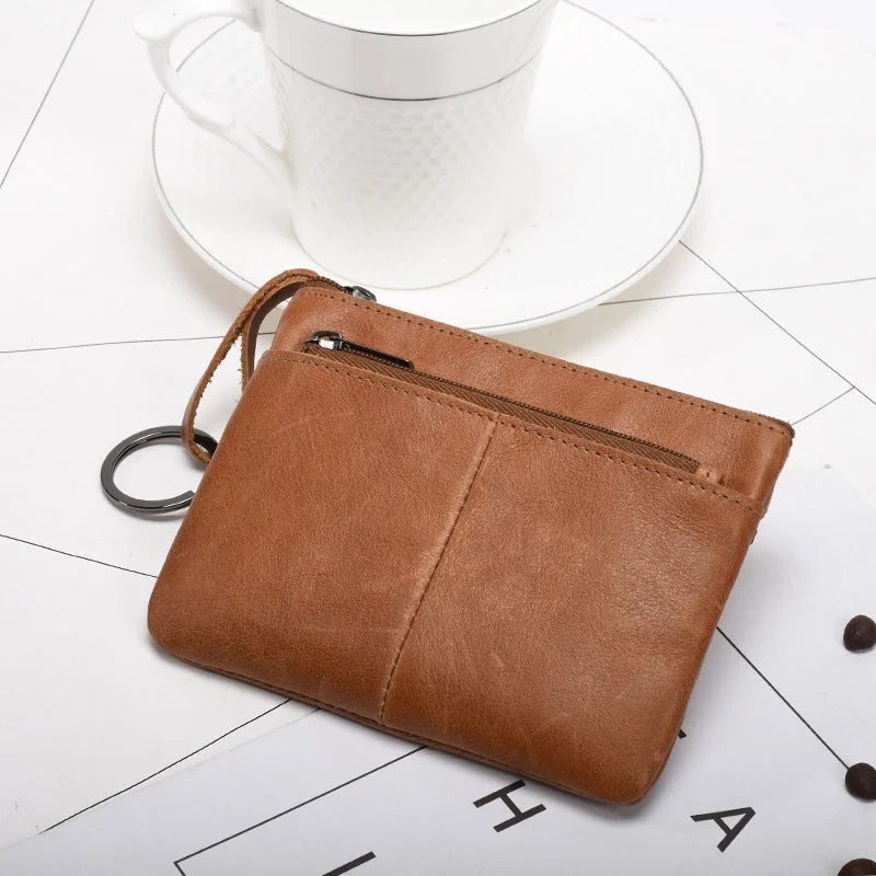 Retro zipper short cowhide small change card holder