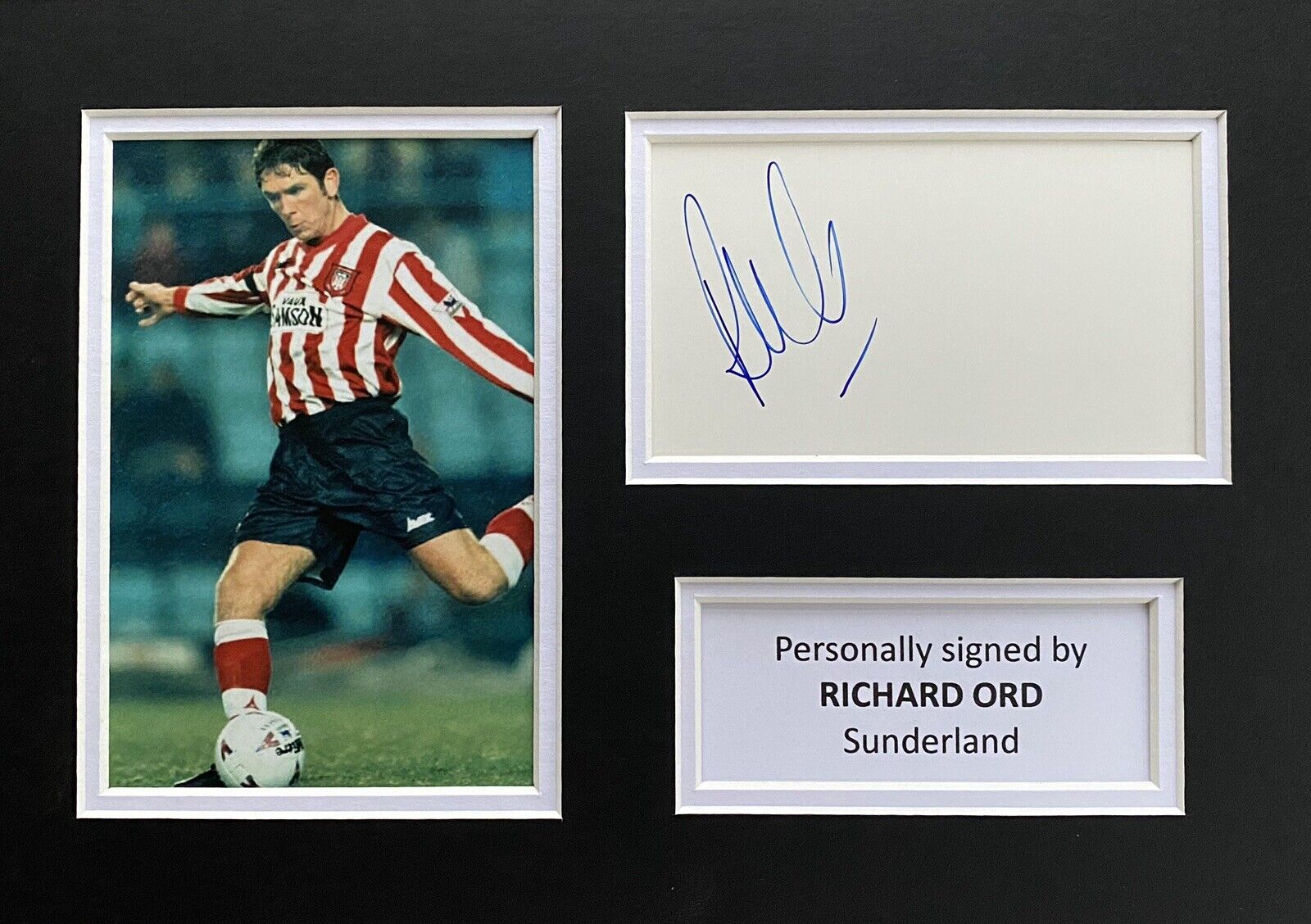 Richard Ord Hand Signed White Card In A4 Sunderland Mount Display