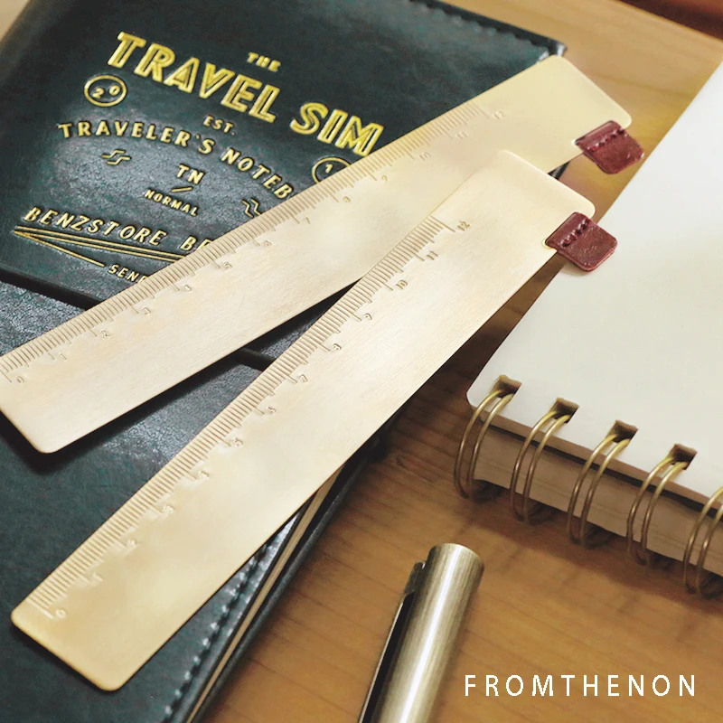 Fromthenon Vintage Art Travel Notebook Brass Bookmark Ruler Copper Number Letter Ruler DIY Accessories