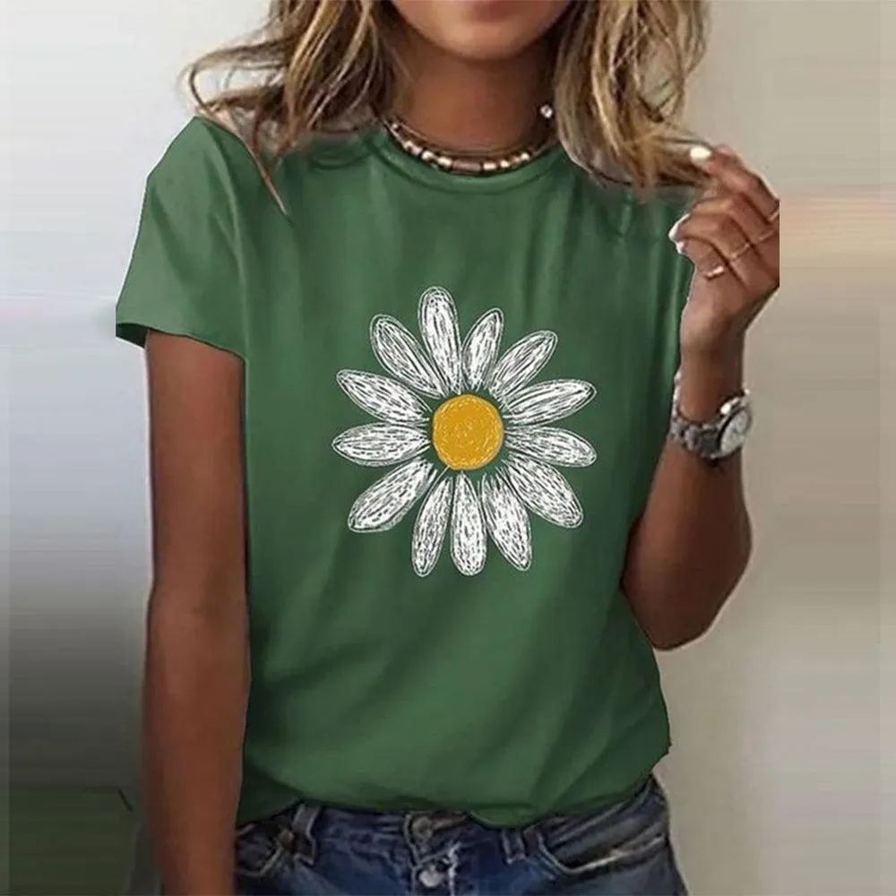 Green Floral Print Round Neck Top