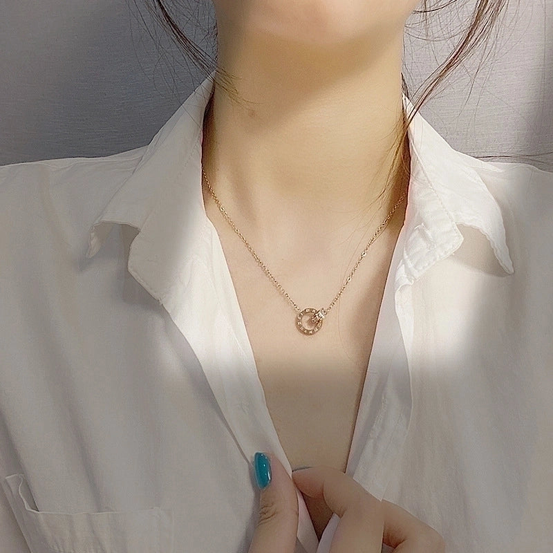 Minimalist Round Titanium Steel Inlay Zircon Bracelets Anklet Necklace 1 Piece