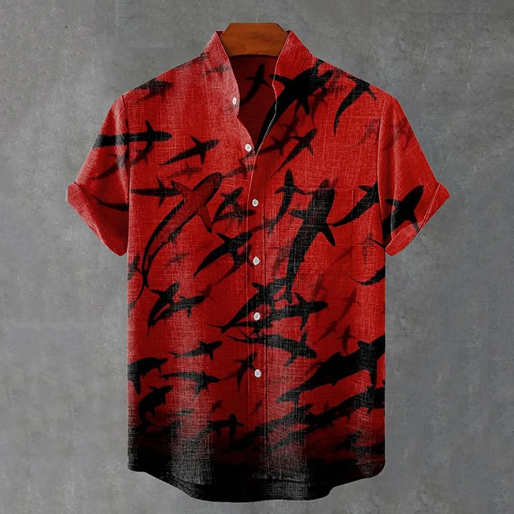 Comstylish Scarlet Flying Fish Halloween Retro Print Casual Shirt