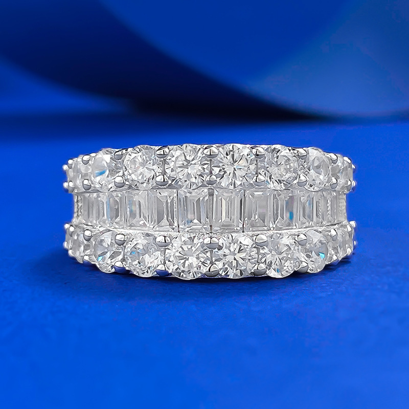 MIKAMU S925 Silver Fashion Light Luxury Half Eternity Square Diamond Ring - Full Pave Band