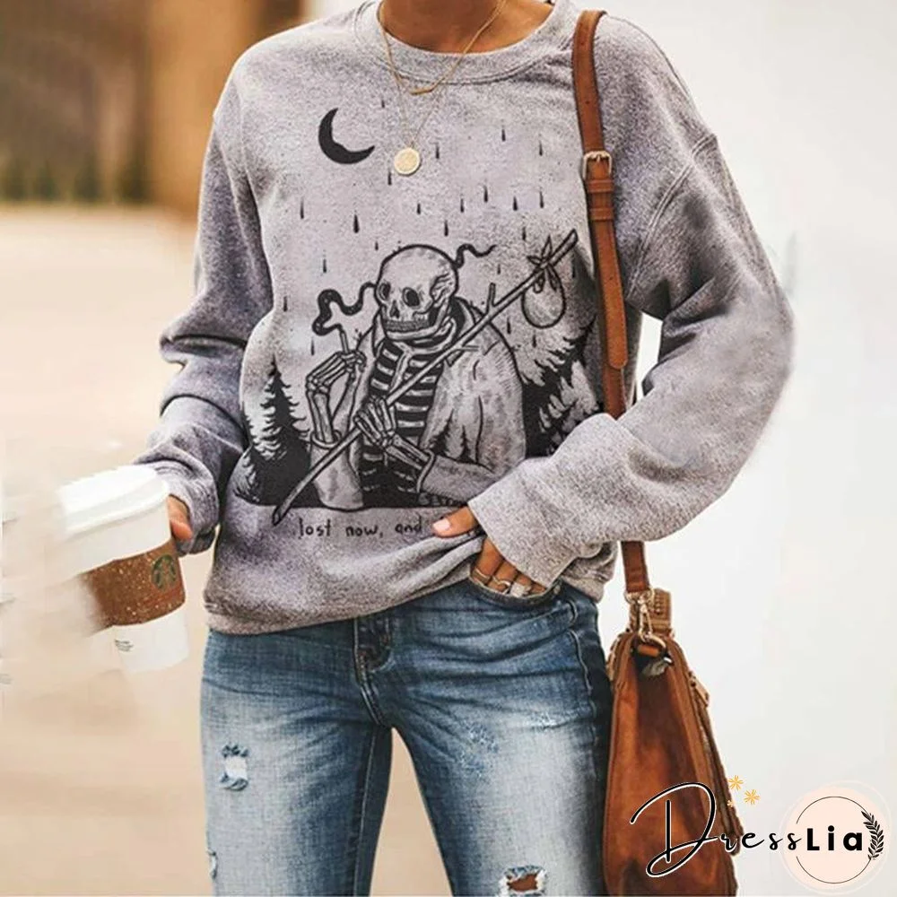 Loose Casual Halloween Print Sweatshirt