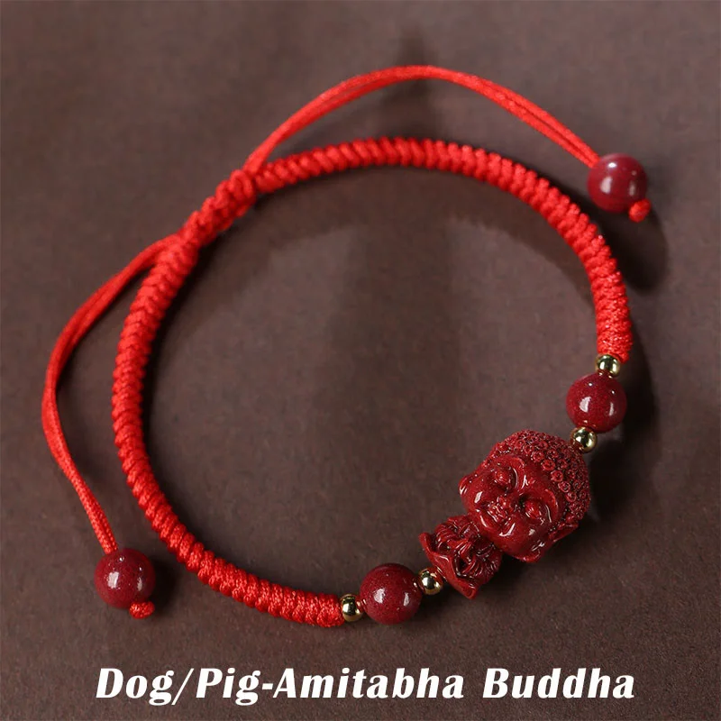 Blessing Chinese Zodiac Natal Buddha Cinnabar Amulet String Bracelet