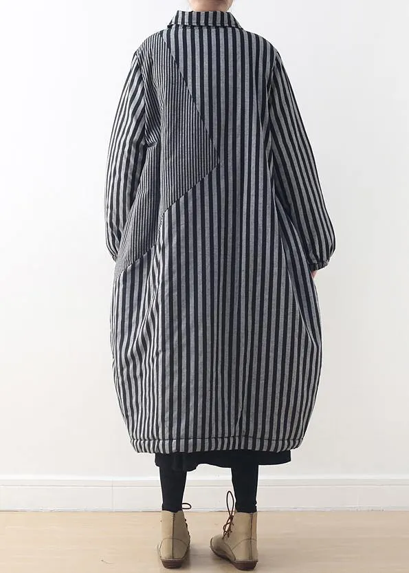 women oversize winter jacket POLO collar outwear gray striped patchwork thick women parka