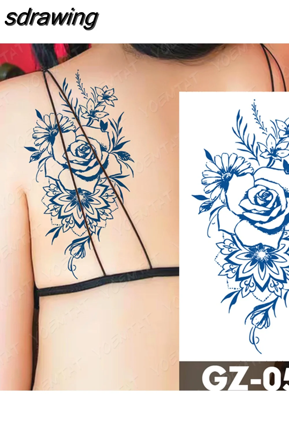 sdrawing Ink Tattoos Body Art Lasting Waterproof Temporary Tattoo Sticker Rose Flower Pearl Tatoo Arm Fake Butterfly Peony Tatto
