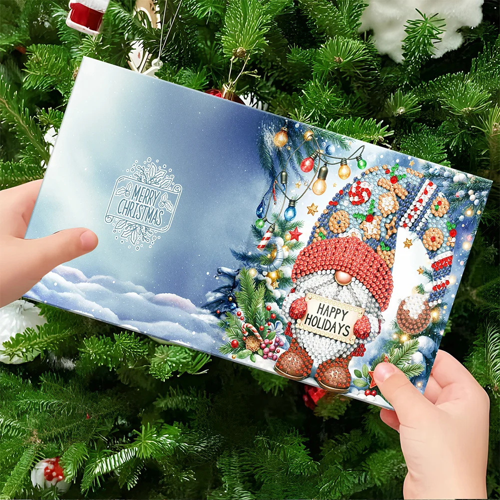 12pcs DIY Christmas Santa Claus Special Shape Diamond Panting Greeting Card【With White Envelope】