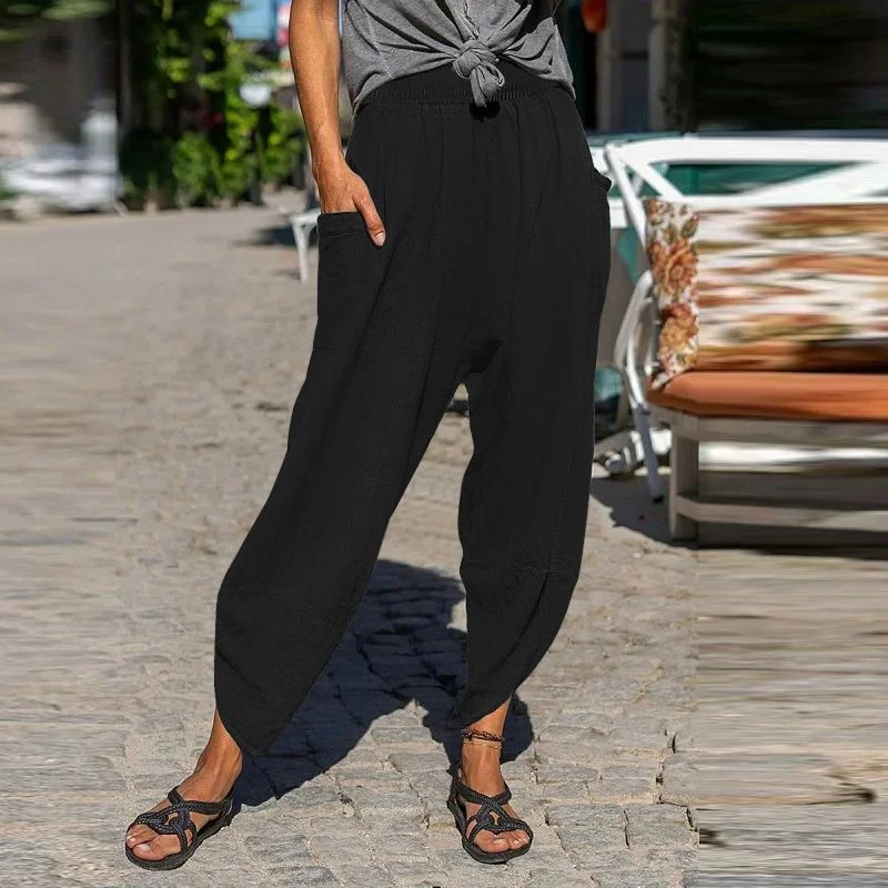 Elegant Women Solid Pants ZANZEA 2022 Summer High Waist Long Trousers Casual Loose OL Work Office Palazzo Capris Pants Oversized