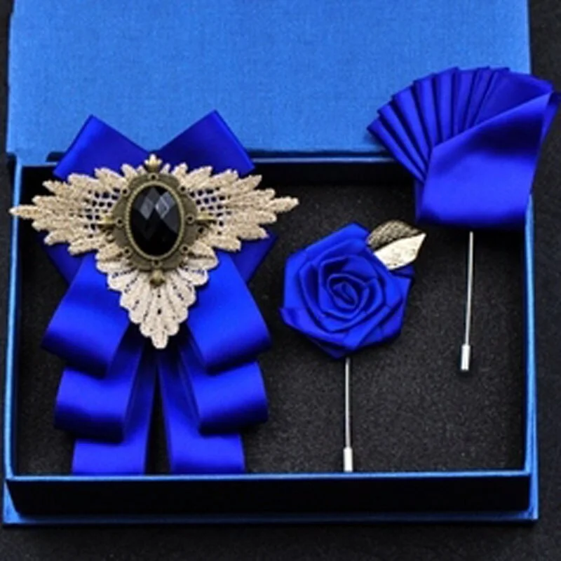 New Bow Tie Vintage Rhinestone Handmade Ribbon Brooch Bowtie Elegant Jewelry Collar Pin Cravat Wedding Accessories Pocket Square