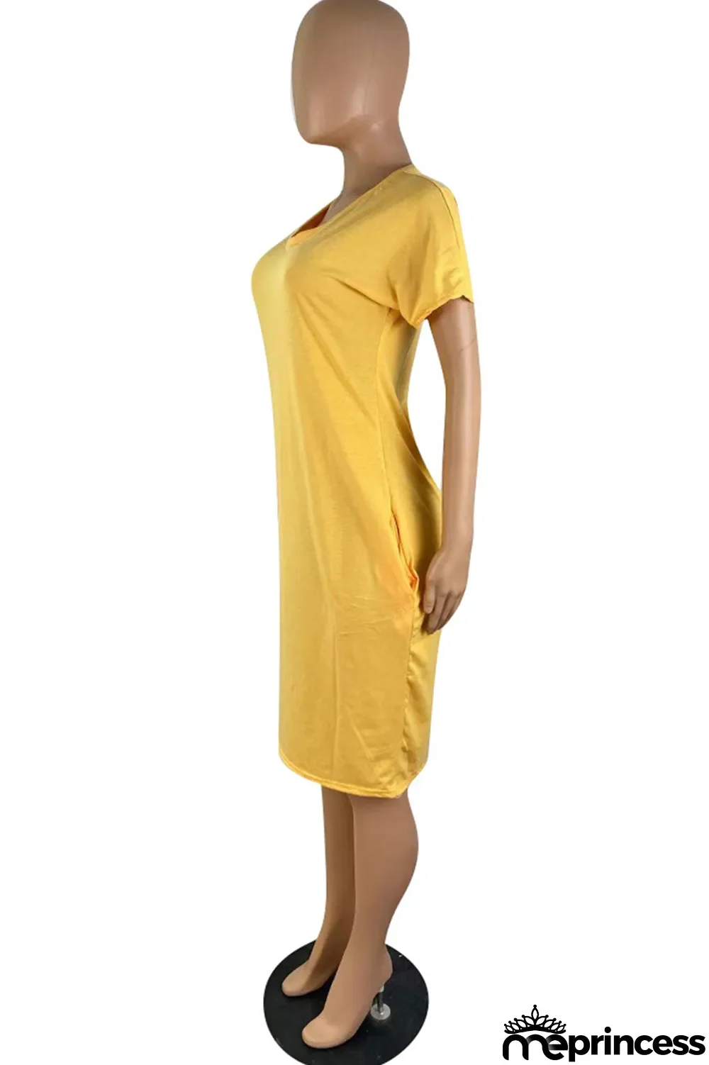 Orange Fashion Casual Solid Basic V Neck Short Sleeve Dress