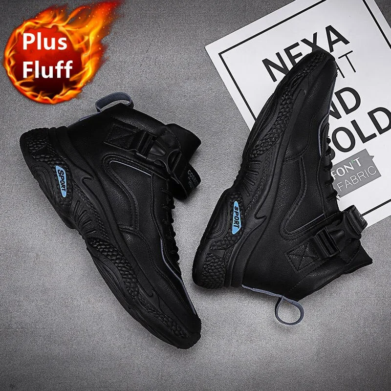 Men's Plus Fluff Warm Leather High-top Basketball Shoes Winter Male Non-slip Lightweight Sneakers Fall Trend Casual Shoes Men