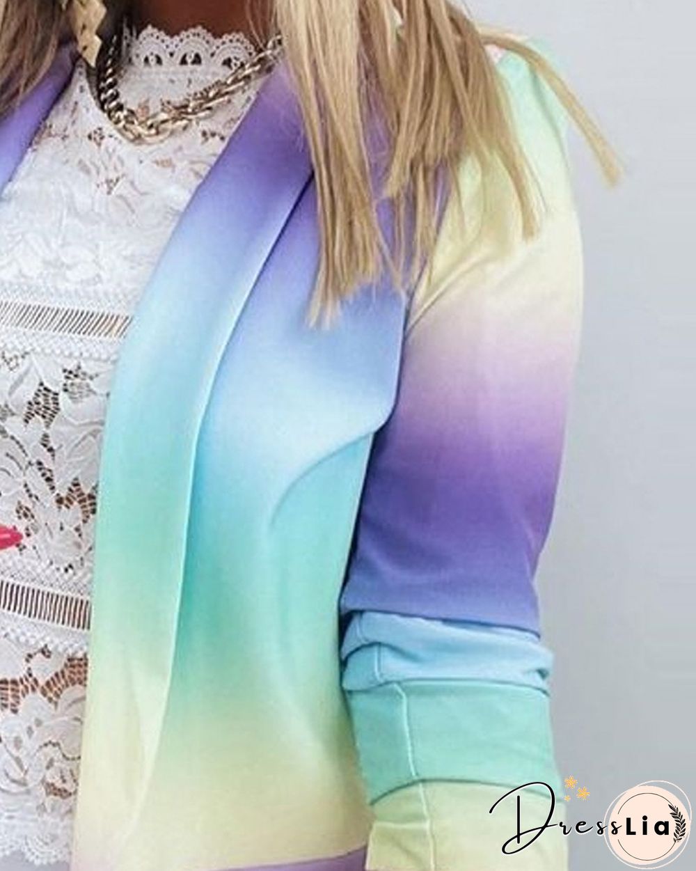Ombre Colorblock Long Sleeve Blazer Coat