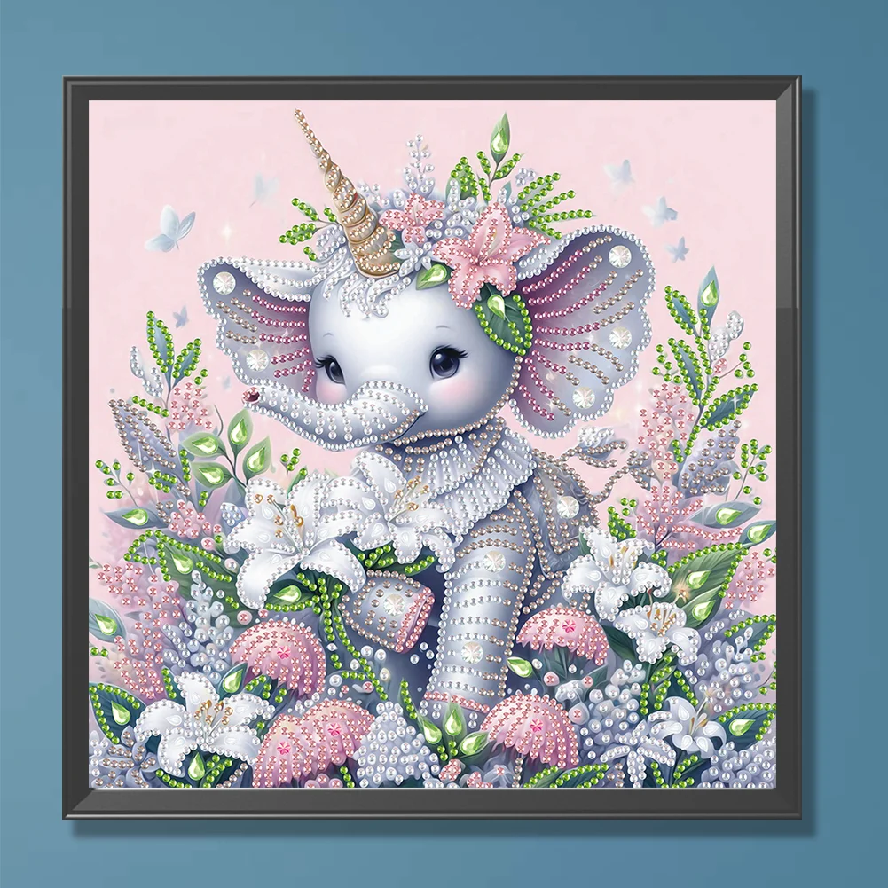 Diamond Painting - Partial Special Shaped Drill - Flower Cute Elephant(Canvas|30*30cm)