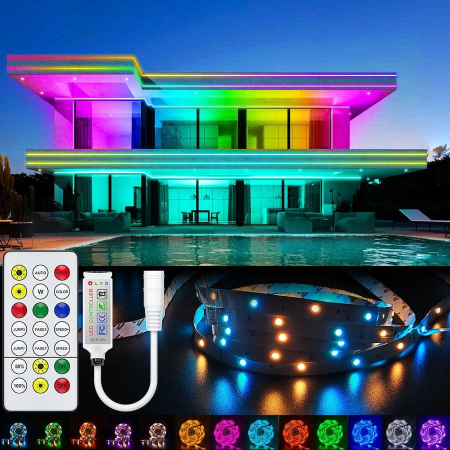 RGBWW RGB LED Strip Light 5050 10M 5M LED Lights SMD 2835 Rgb Leds Tape Diode Ribbon Flexible Room Decoration DC12V Adapter set