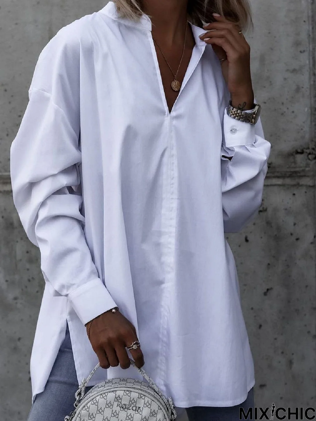 Casual Solid Long Sleeve Tunic Blouse