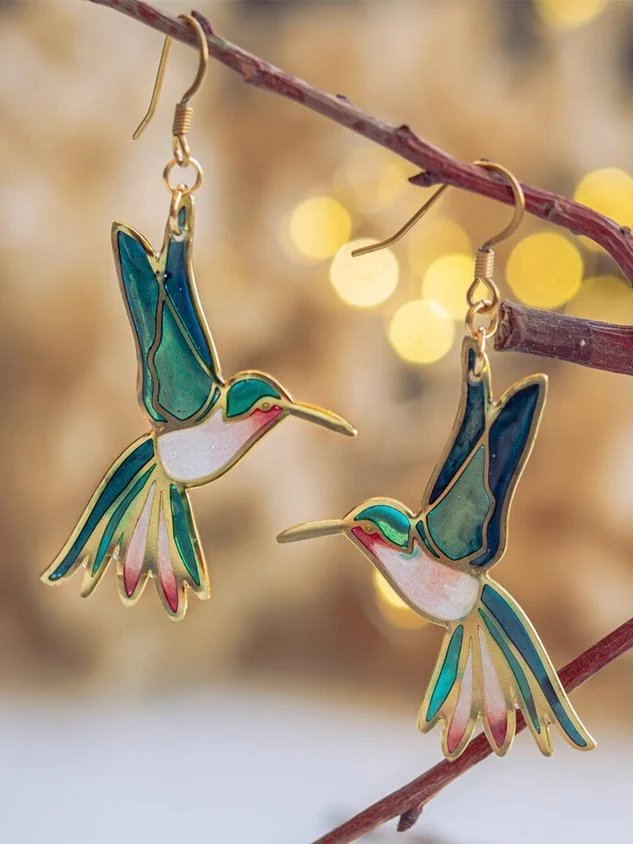 Casual Colorful Enamel Hummingbird Earrings Urban Women Jewelry