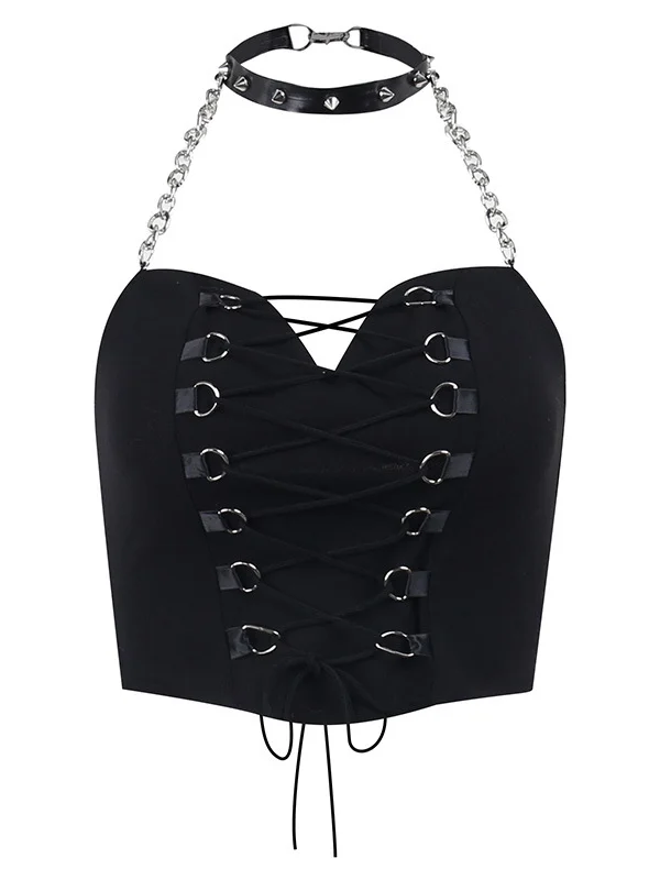 Sexy Halter Chains Bandaged V Neck Crop 