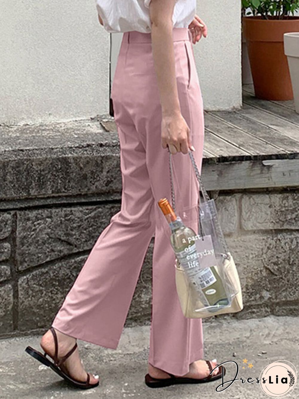 Solid Pocket Zip Front Tailored Pants For Women