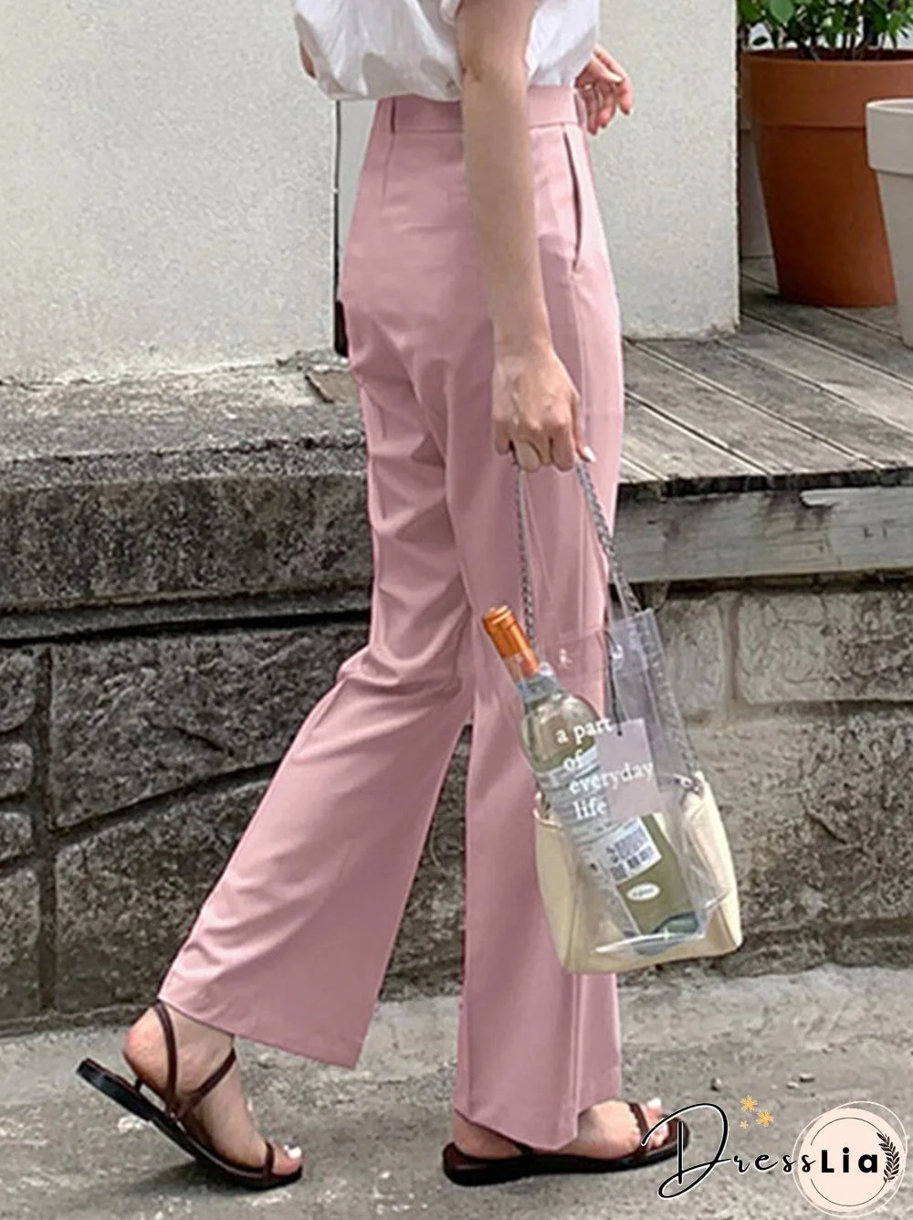 Solid Pocket Zip Front Tailored Pants For Women