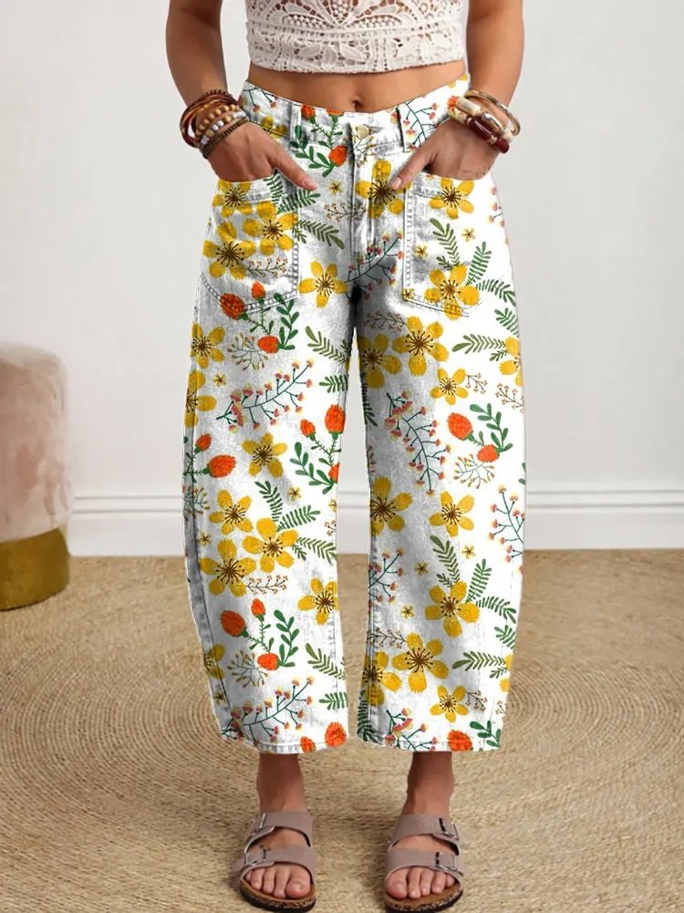 Ethnicity Yellow Flowers Women's Art Print Jeans