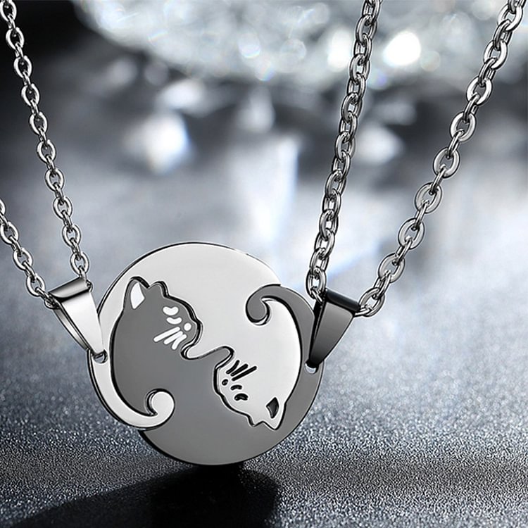 Jigsaw Cartoon Kitty Pendant Couple Necklace - Modakawa modakawa