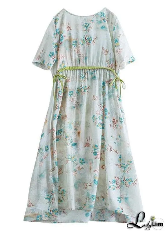 Italian Light Green Drawstring Patchwork Print Summer Cotton