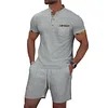 Men's Casual Waffle-Knit Two-Piece Set: Color-Block Stand Collar Short-Sleeve Top & Shorts by Inlyline