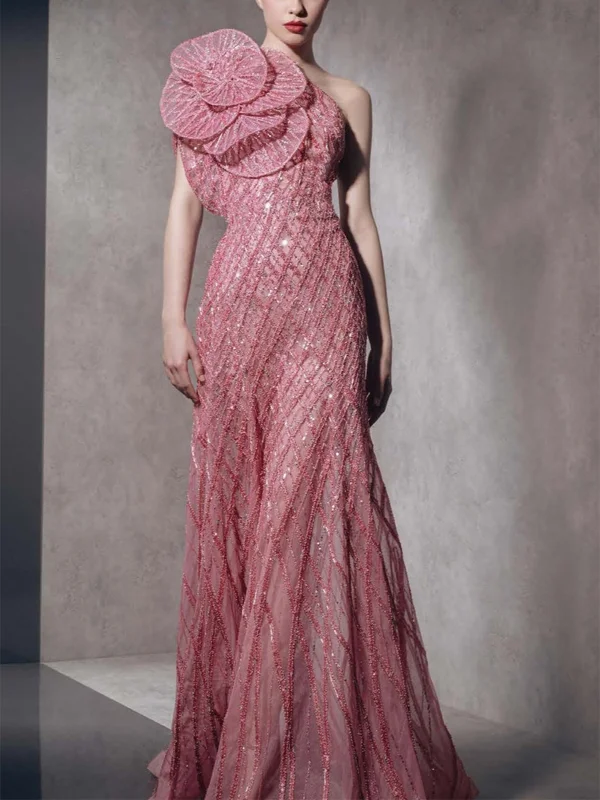 3d Flower Solid Color Maxi Dress