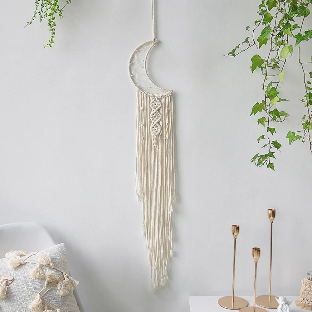 Moon Macrame Wall Hanging Boho Hoom Decor Macrame Dream Catcher Tapestry Wall Kids Room Decoration Home Wedding Ornament Gift
