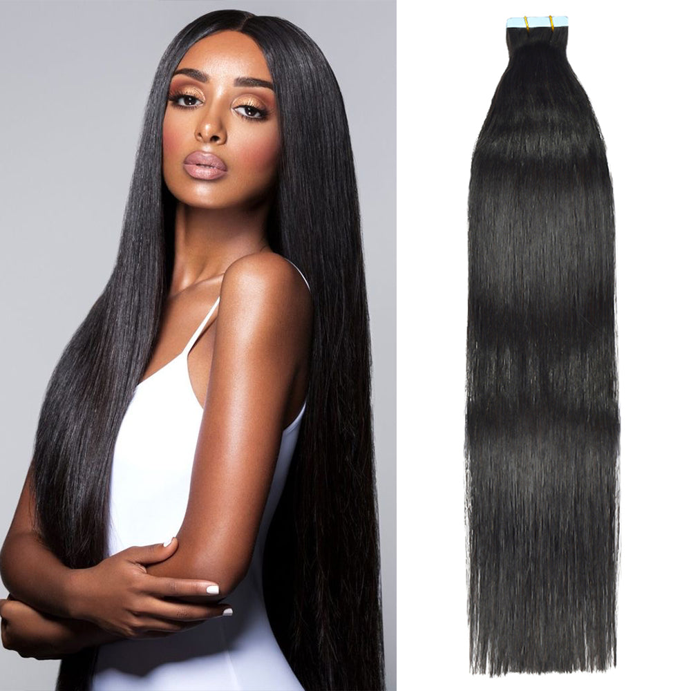 #1B Straight Tape in Hair  Extensions 20pcs 50g/pack Seamless Skin Weft Hair | 100% Human Hair | BORUIHAIR