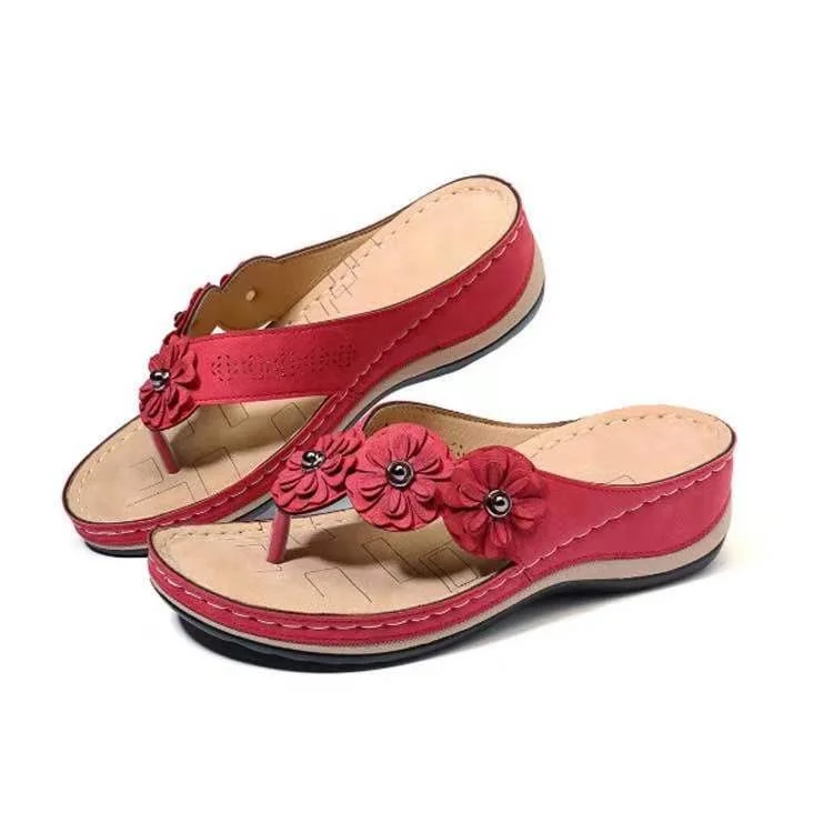 Yyvonne New Beach Sandals Line Thick Bottom Slope And Jacket Slippers Fashion Flower Decoration Slippers