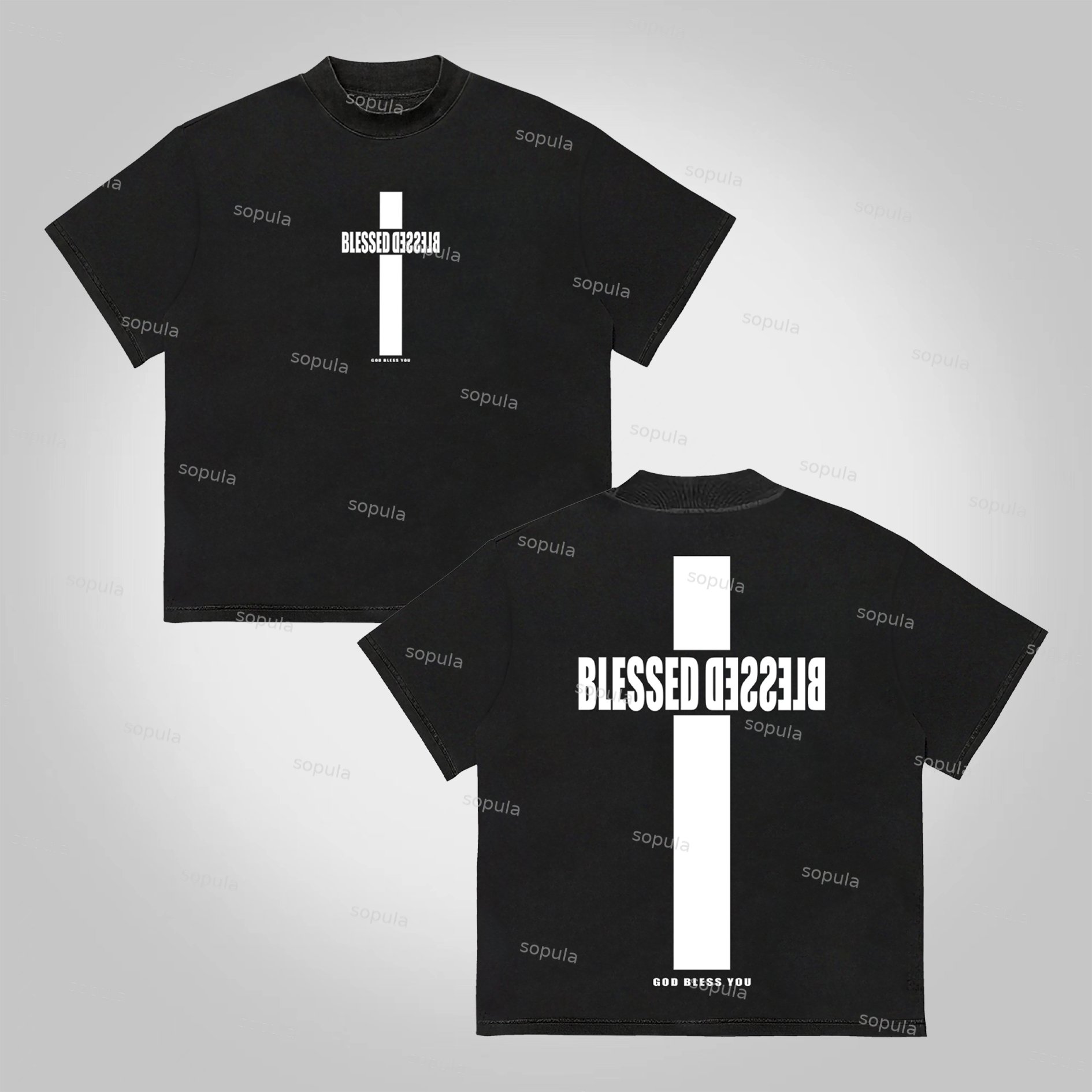 Sopula Vintage Blessed Cross God Bless You Graphic Print Cotton T-Shirt - SOPULA