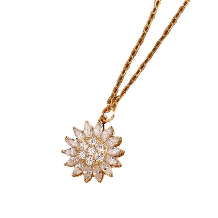 Elegant Crystal Sunflower Spinner Necklace