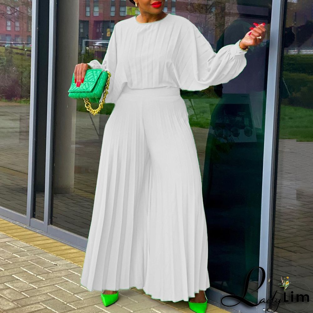 Plus Size Women Summer Loose Casual Shirt and Wide-leg Pants Two-Piece Set