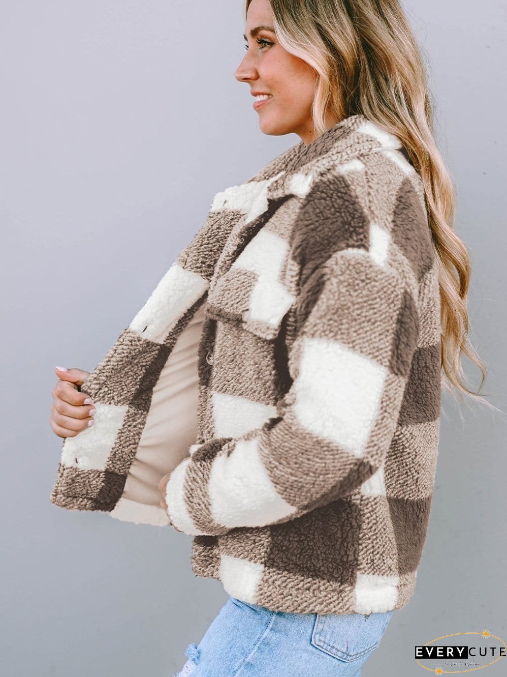 Casual Plaid Sherpa Jacket for Fall/Winter