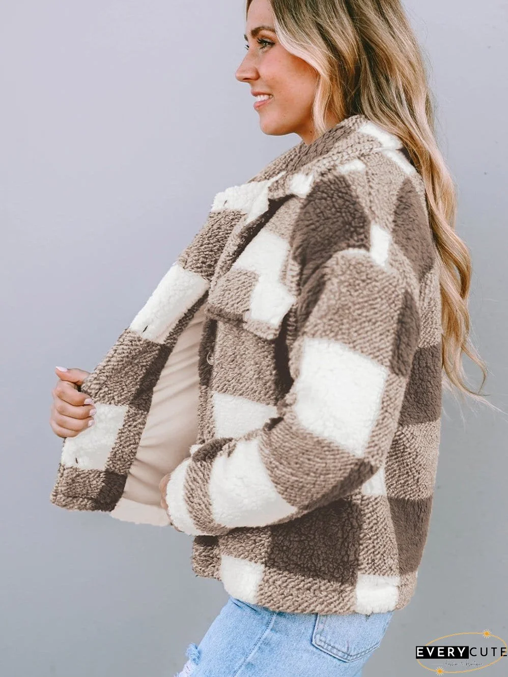 Casual Plaid Sherpa Jacket for Fall/Winter