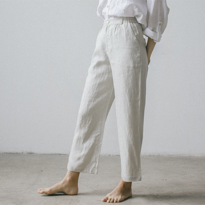 Linen Pants Women 100% Linen Tapered Cropped Trousers REAL SILK LIFE