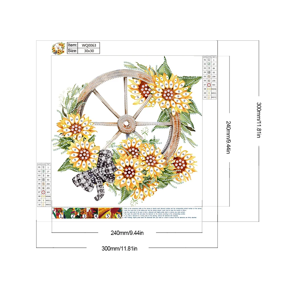 Special Shape Diamond Painting 30*30cm - Sunflower Wheels