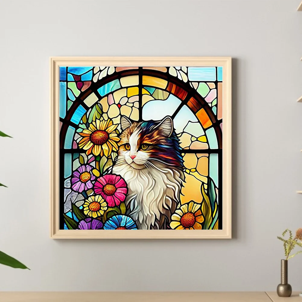Diamond Painting - Full Round Drill - Stained Glass Cat(Canvas|30*30cm)