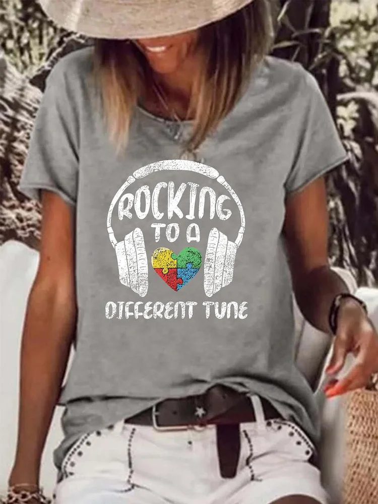 Rocking To A Different Tune Raw Hem Tee