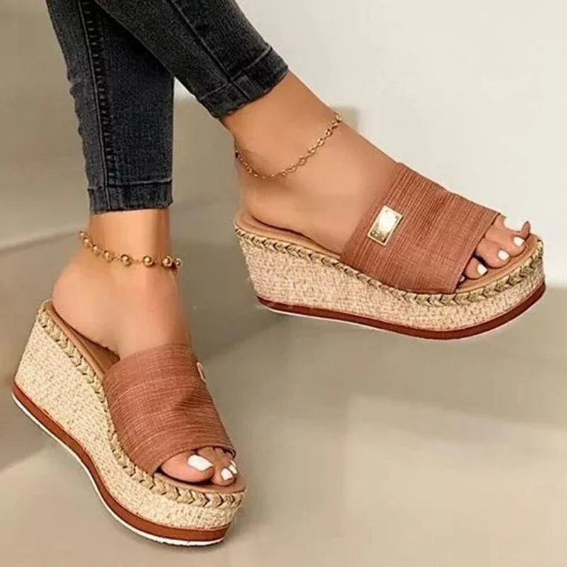 Summer Wedges Slippers Women Platform sandals Fashion High Heeled Shoes Outdoor Beach Sandals Ladies Slides Flip Flop big size 1108
