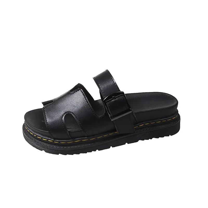 Breakj Breakj New Large-Size Slippers Women Thick-Bottomed A Buckle Solid Color Casual Cold Slippers Women