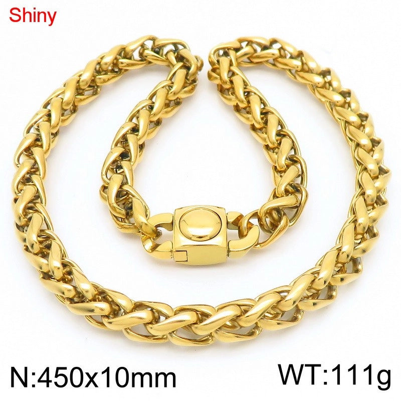 Fashion Stainless Steel 10mm Basket Chain Woven Chain Casting Buckle Necklace