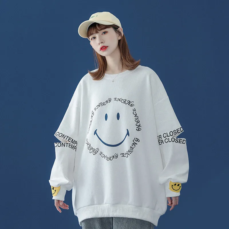 Smiley Letters Print Loose Sweatshirt