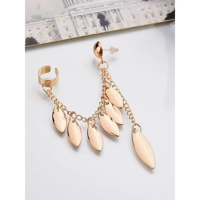 Womens Hot Gold-plated Tassel Leaf Earrings