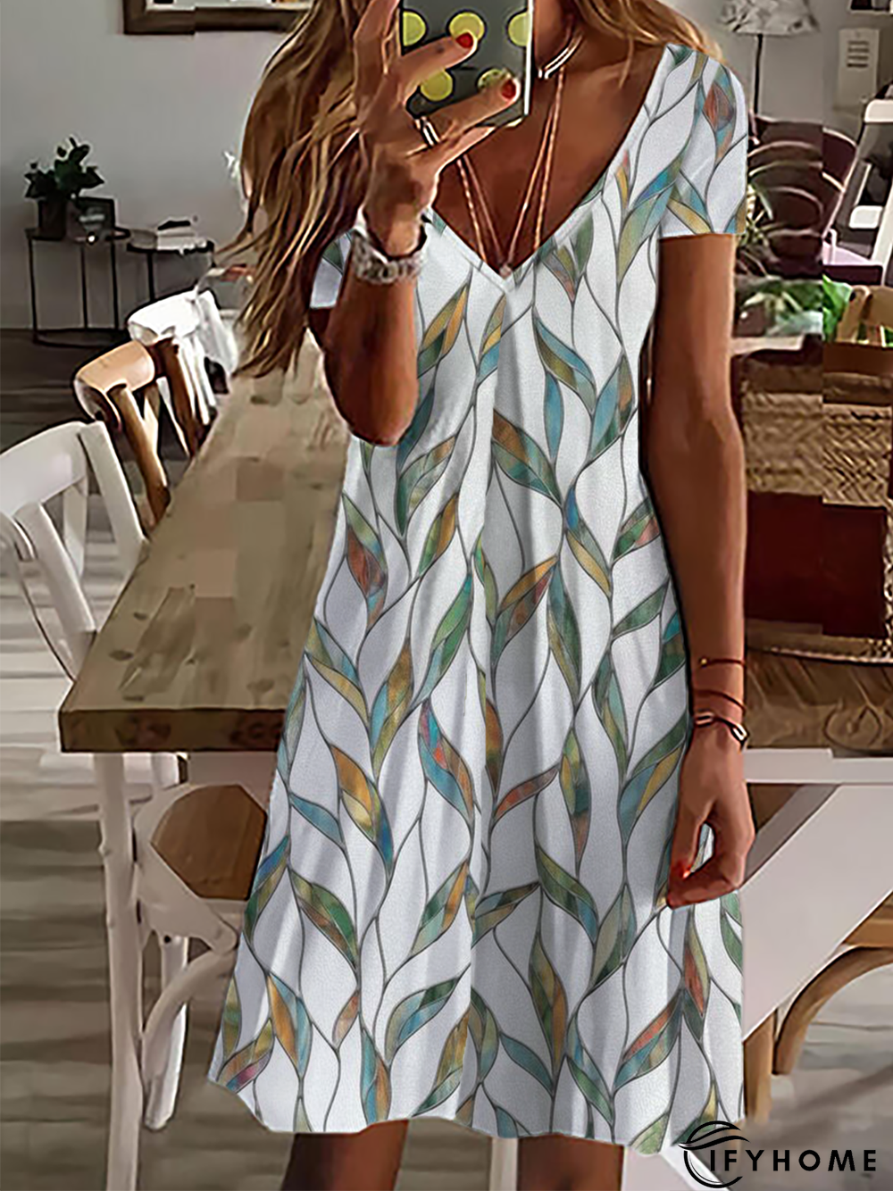 Printed Casual Short Sleeve Dress | IFYHOME