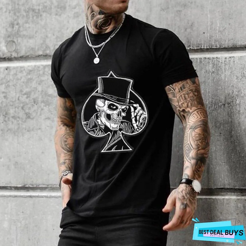 Men's Casual Round Neck Short Sleeve Printed Long Pullover Men's T-Shirt