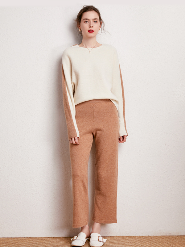 Cashmere Long Sleeves Boat Neckline Suit| Multi-Colors Selected-Real Silk Life