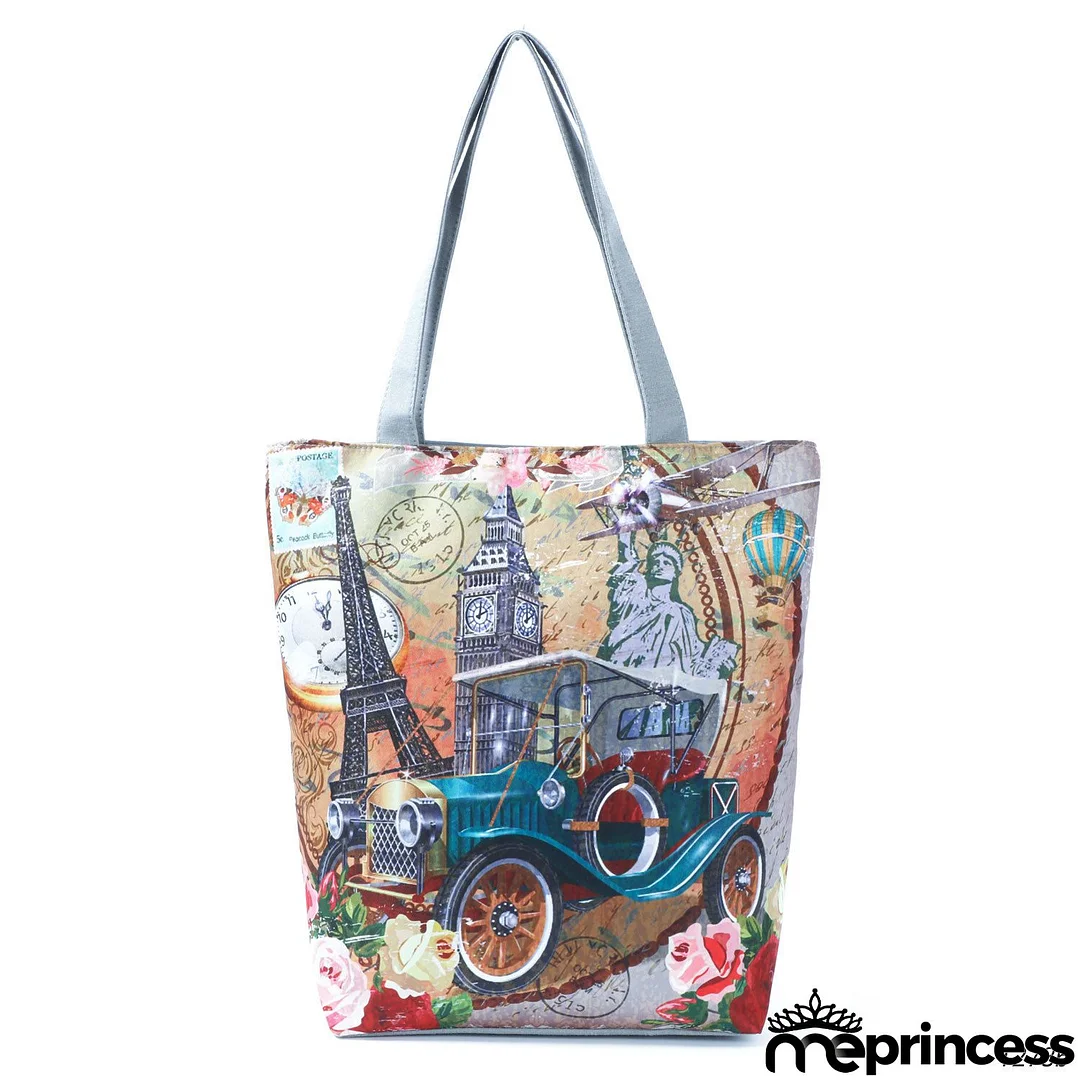 Women's Eiffel Tower Butterfly 3D Print One Shoulder Shopping Bag